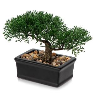 Kunstbonsai natuurgetrouwe kunstplant bonsai ceder kunstboom kunstplant met keramische pot in zwart voor badkamer decoratie kantoor vensterbank