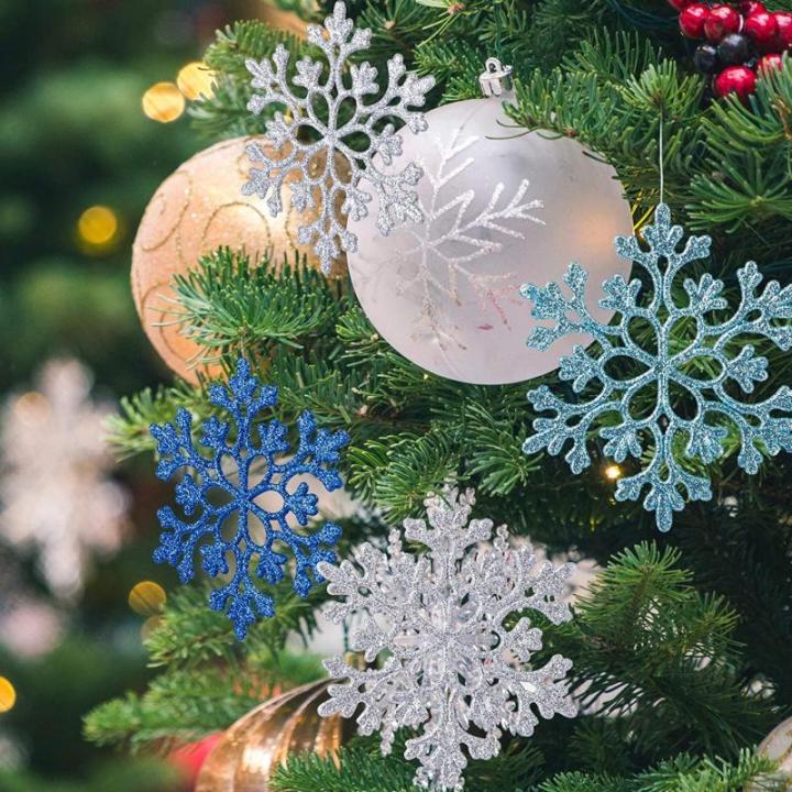 24 stuks sneeuwvlokken kerstdecoratie in 4 kleuren voor kerstboom glitter kerstboomversiering