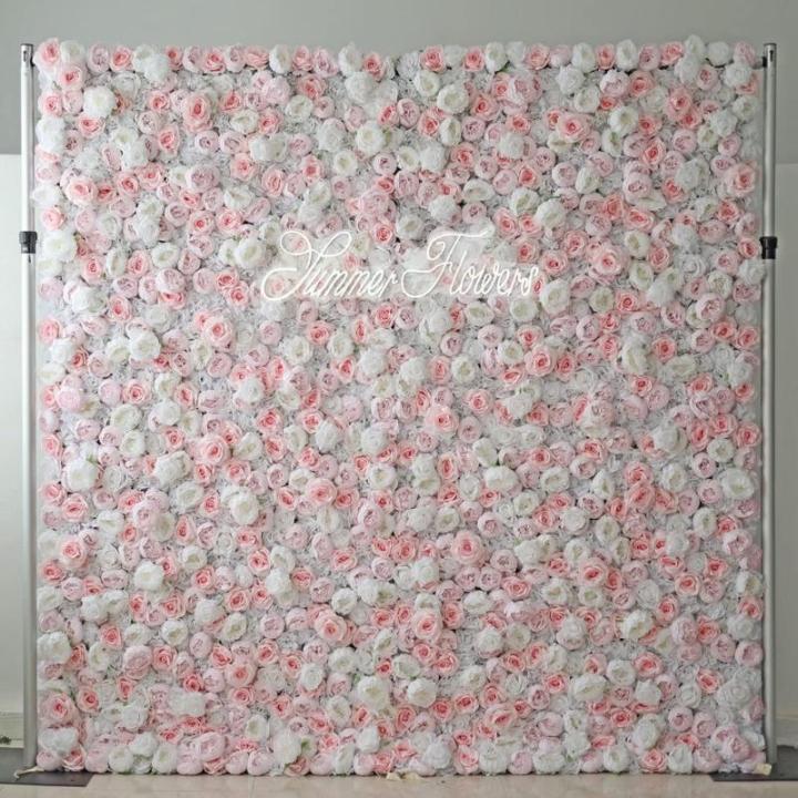 3D-Blumen-Wandpaneel Mit Stoffboden Für Blumen-Wandhintergrund, Weiß-rosa Kunstrosen, Künstliche Blumen-Hintergrund Für Blumen-Wanddekoration, Party-Hochzeitsdekoration, Brautp