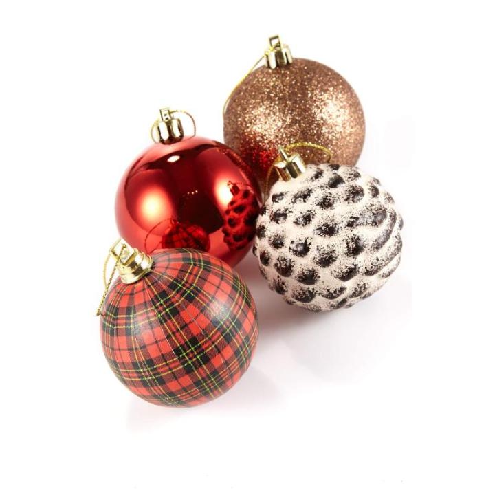 Set van 31 assortiment - kerstversiering om op te hangen - kunststof kerstboomversiering rood natuur zilver