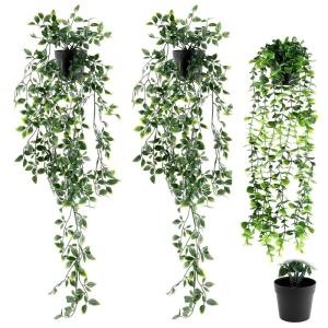 Kunstplant 3 stuks, , hangend met potten, , wijnstok, decoratie, woonkamer, hangend, plastic planten voor binnen en buiten, tuindecoratie (groen)