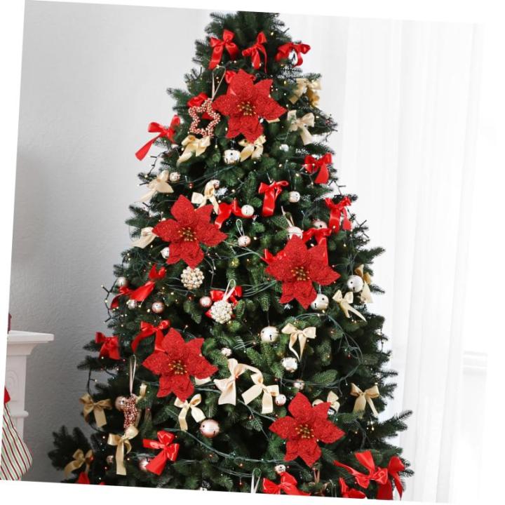 12 Stück Doppelschichtige Kleine Künstliche Weihnachtssterne Künstliche Glitzerblumen Weihnachtssterne Gefälschte Dekoration Kunststoff Rot