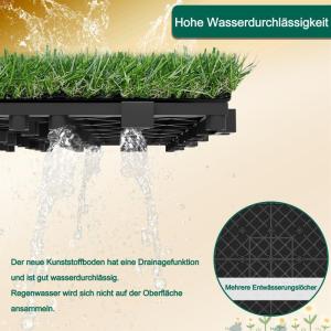 33 Stück Kunstrasen 30x30cm Kunstrasenteppich, Miniatur Garten Deko Rasenteppich, PE Kunstrase Künstlicher Grasteppich UV-beständig, für Terrasse Balkon Innen und Außen