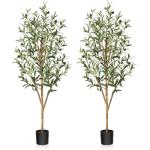 Kunstmatige olijfboom, 120 cm, grote kunstplant met natuurlijke houten stam en vruchten, kunstmatige olijfboom in pot, voor huis, slaapkamer, kantoor, tuin, decoratie (2 stuks)