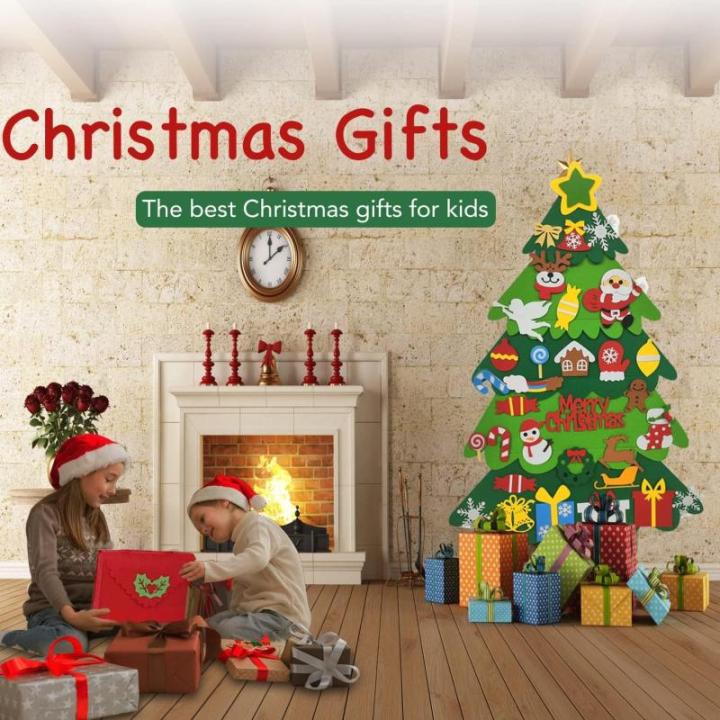 Vilten kerstboom, 10 m, doe-het-zelf vilten kerstboomset voor kinderen, kerstdecoratie, hangende decoratie met afneembare hangende ornamenten, vilten kerstboom voor thuis/deur/muur