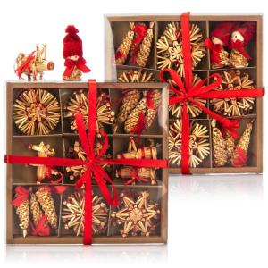 70-delige set kerstboomversieringen - Kerstboom van stro - kegels, elfjes, figuren en strosterren - Kerstdecoratie