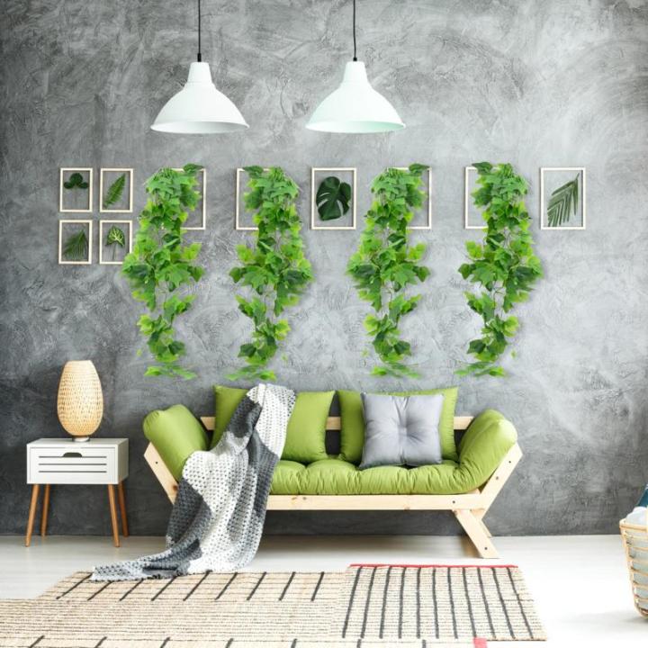 Hangende , 2 stuks, eucalyptus-bladeren, hangend, onderhoudsvrije plastic hangplanten, namaakklimplanten voor muur, keuken, hangmand, decoratie (100 cm)