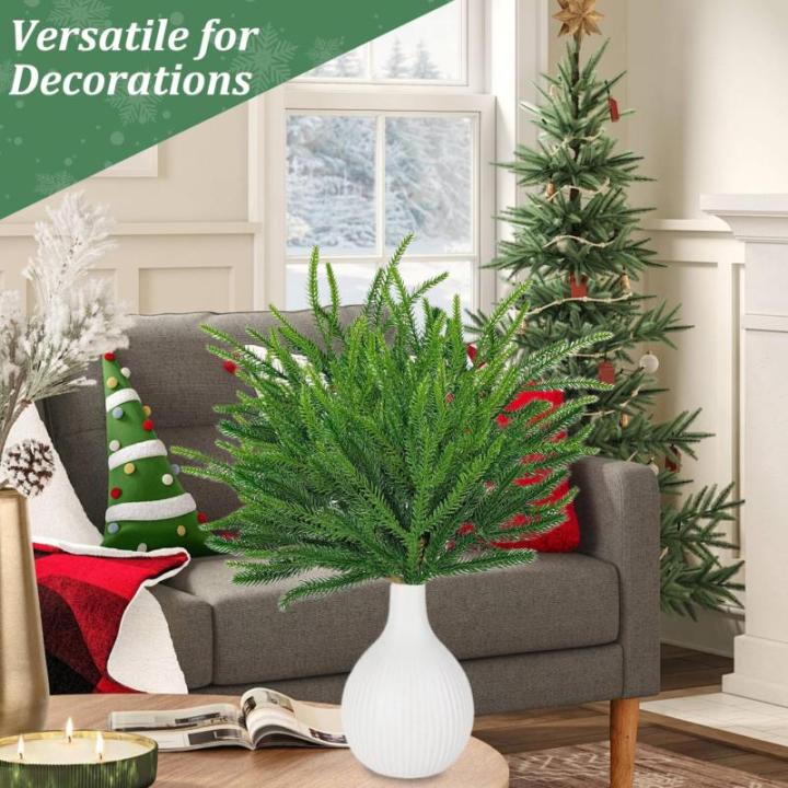 12 Stück Norfolk-Tanne-Stängel, realistische künstliche Tannenzweige, weicher Kleber, Norfolk-Tanne-Weihnachtszweige für Weihnachten (25,6 Zoll), künstliche Pflanzen