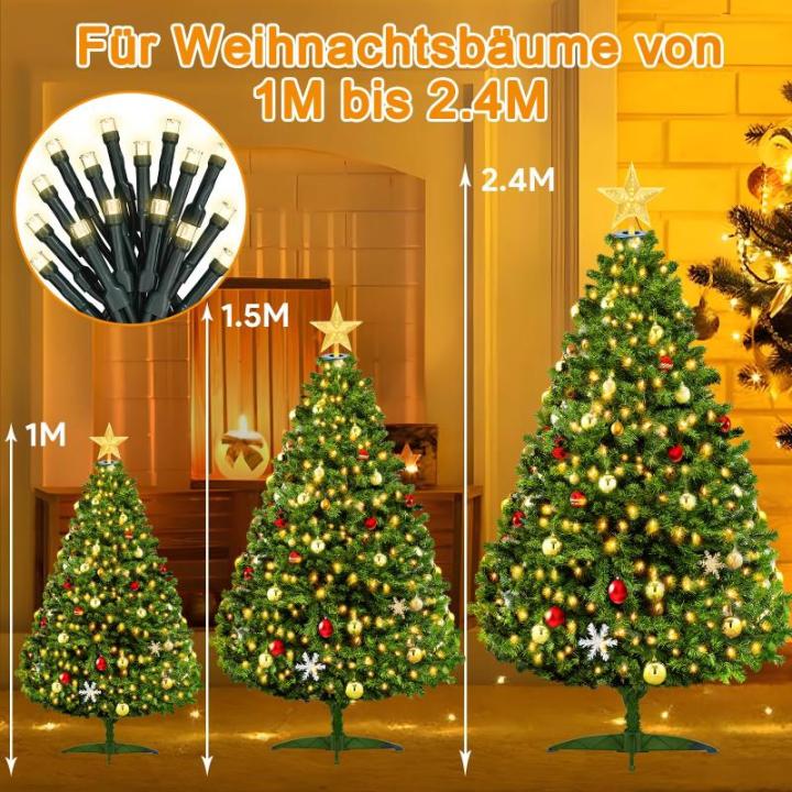 Lichtsnoer kerstboom met ring en topper ster, 400 leds, kerstverlichting, warmwit, 2 m x 16 strengen, 8 modi, waterdichte kerstverlichting, binnen en buiten, voor Kerstmis