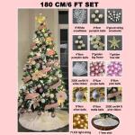 Kerstboomset met kunstbloemen, versierde kerstboom, doe-het-zelf met boomrok, sterkant, ballen, kerstboom voor bruiloften, fee bomen, kerstboom, 180 cm