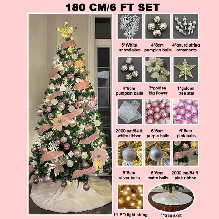 Kerstboomset met kunstbloemen, versierde kerstboom, doe-het-zelf met boomrok, sterkant, ballen, kerstboom voor bruiloften, fee bomen, kerstboom, 180 cm
