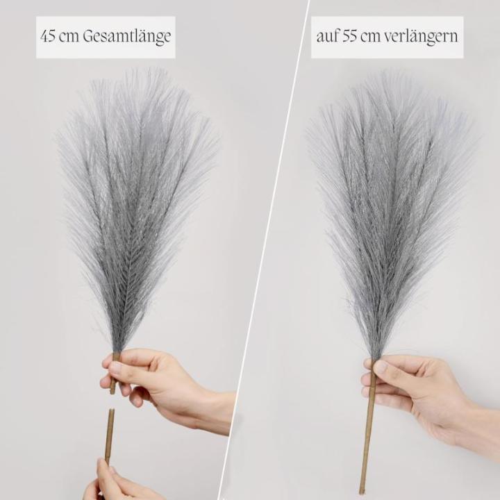 Kunstpampasgras, klein, kleur grijs, 5 stelen, 55 cm lengte, kunstmatig pampasgras, woonkamer, droogbloemen voor slaapkamer, bruiloft, boho-decoratie