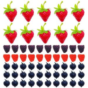 60 stuks kunstvruchten, kunstbosbessen, kunstaardbeien, decoratie, fruit, levensecht, voor feest, festival, decoratie, fotografie-rekwisieten