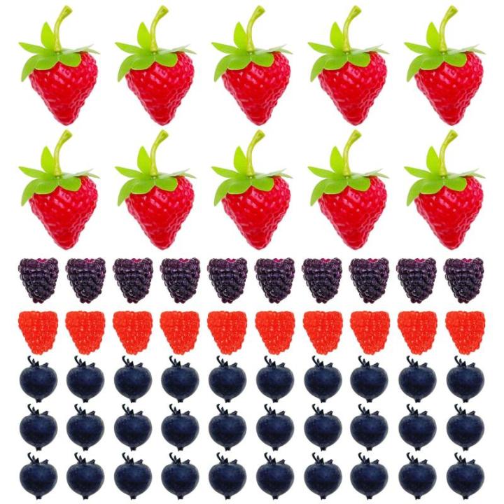60 stuks kunstvruchten, kunstbosbessen, kunstaardbeien, decoratie, fruit, levensecht, voor feest, festival, decoratie, fotografie-rekwisieten