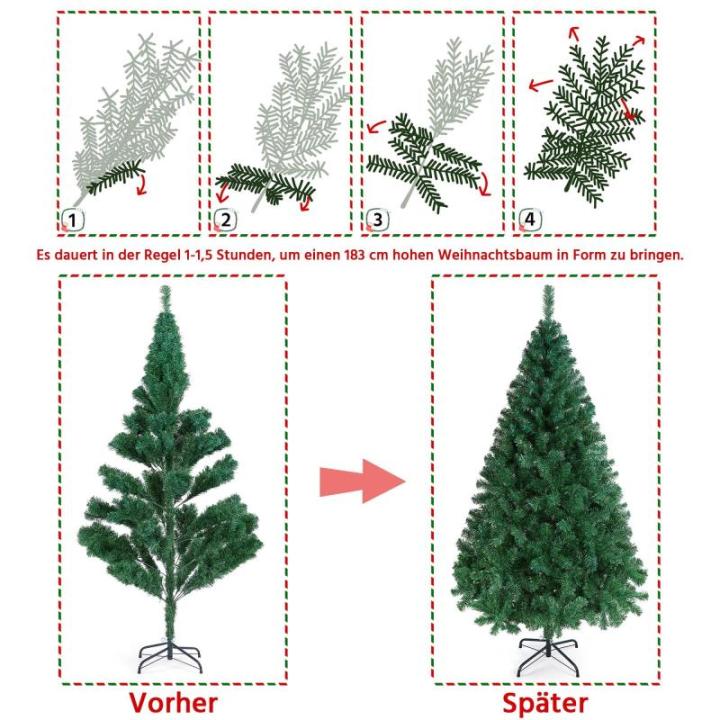 Kunstkerstboom, 183 cm, met 598 takken, opvouwbare metalen standaard, kerstboom, kunstboom voor kerstdecoratie, groen