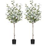 Eucalyptus Kunstplant, 120 cm, eucalyptus, decoratie voor binnen en buiten, moderne decoratie, , plastic planten in pot, voor thuis, slaapkamer, kantoor, tuin (2 stuks)