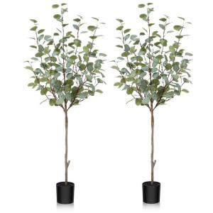 Eucalyptus Kunstplant, 120 cm, eucalyptus, decoratie voor binnen en buiten, moderne decoratie, , plastic planten in pot, voor thuis, slaapkamer, kantoor, tuin (2 stuks)