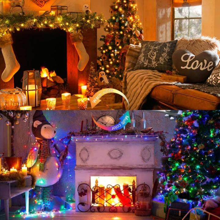 Lichtsnoer met 300 leds, warmwit en kleurrijk, dimbaar, 11 modi, timer, werkt op stroom, IP44 waterdicht, voor en buiten, Kerstmis, kerstboom, huis, feest, tuindecoratie