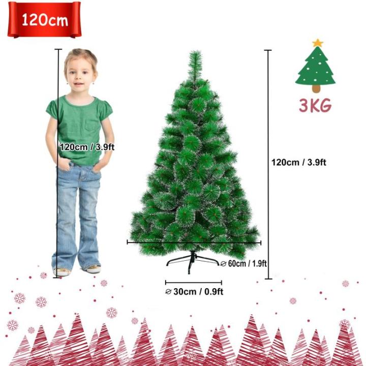 Kunstkerstboom, 120 cm, groene dennennaalden met sneeuweffect, kerstboom met 90 takken, snel op te bouwen klapsysteem, metalen standaard, kerstdecoratie