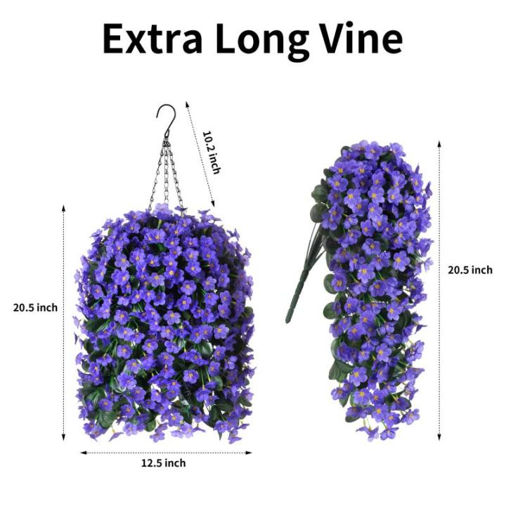 Hangende mand met , bloem hangende plantenbak, kunstzijde Morning Glory wijnstokken, kunstgroen plantenarrangement voor buiten tuin tuin zakje patio binnen woondecoratie (paars)