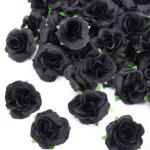 Kunstbloemkoppen, 50 stuks, kunstbloemen, rozen, voor bruiloft, feest, decoratie, doe-het-zelf (Ø 4 cm, zwart)