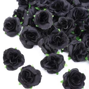 Kunstbloemkoppen, 50 stuks, kunstbloemen, rozen, voor bruiloft, feest, decoratie, doe-het-zelf (Ø 4 cm, zwart)
