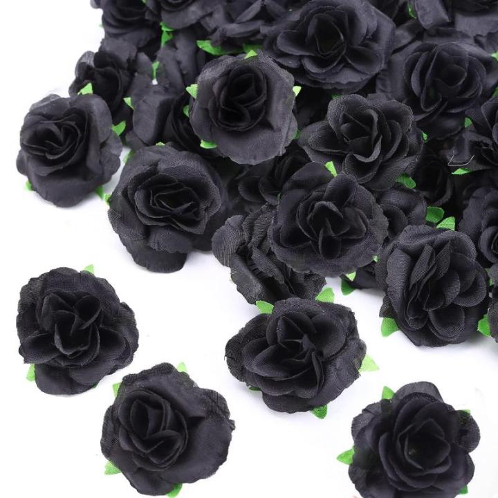 Kunstbloemkoppen, 50 stuks, kunstbloemen, rozen, voor bruiloft, feest, decoratie, doe-het-zelf (Ø 4 cm, zwart)