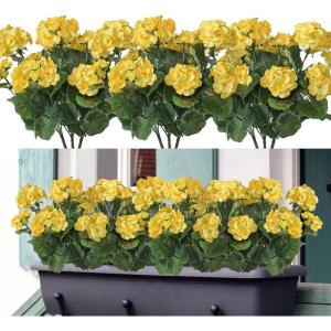 3 stuks , zijden geraniumbloemen met groene bladeren, realistisch nep-geraniumboeket voor tuin, thuiskantoor, feest, bruiloft, tafeldecoratie, geel