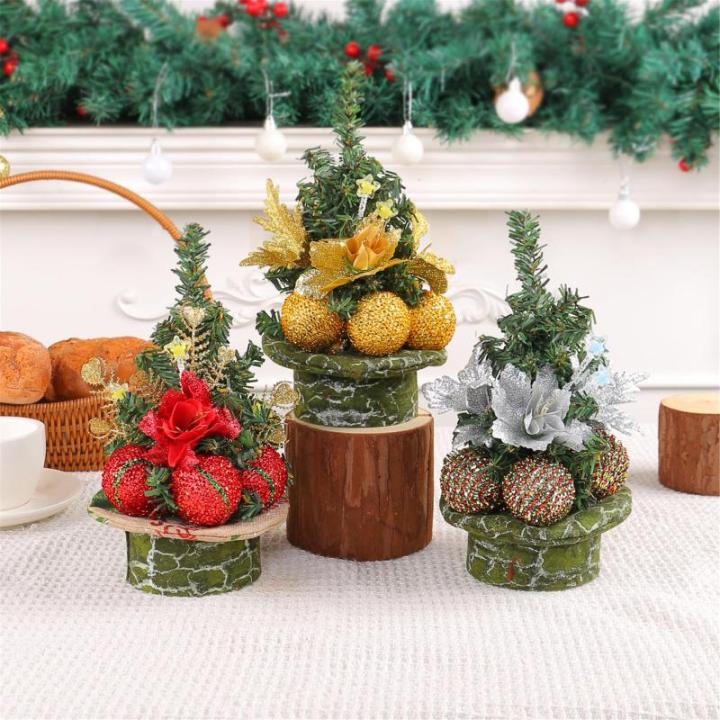 Eleganter Miniatur-Weihnachtsbaum mit goldenen Kugeln, Tannennadel, Schreibtisch-Dekoration für Büro, Urlaub, Dekoration, 5 Stück