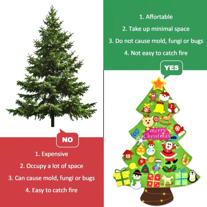 Vilten kerstboom voor kinderen, 3.3FT DIY muur opknoping kerstboom set, kinderen vilt kerstboom met 31 ornamenten en 5 m licht touw, ideaal voor thuis deur raam decoratie