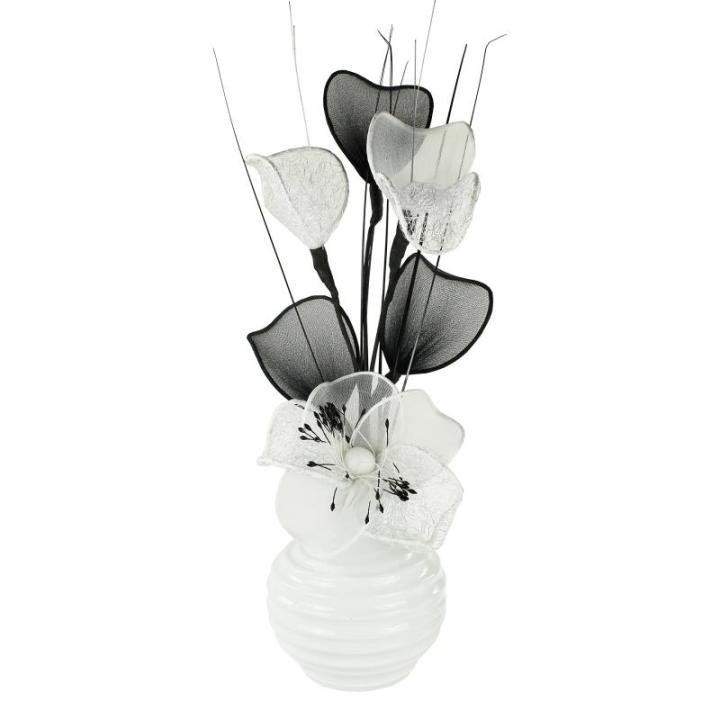 Vase mit weißen künstlichen Blumen, Ornamente für Wohnzimmer, Fensterbank, Wohnaccessoires, 32 cm, Weiß