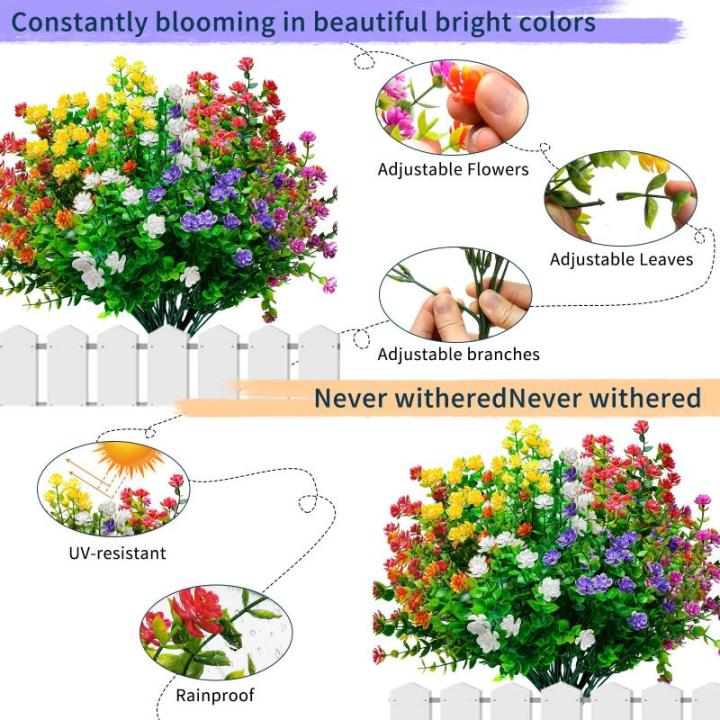 12 bundels voor buiten, , uv-bestendige plastic bloemen, decoratie, weerbestendige kunstbalkonplanten voor balkon, tuin, balkonbak, bloembak, voor binnen en buiten