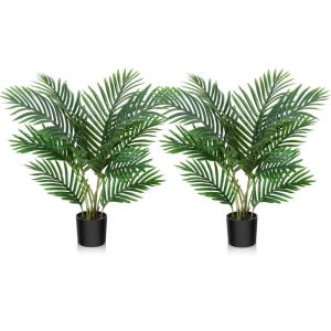 Areca Kunstpalm, 60 cm, in pot, kunstplant, tropisch, Hawaï, groen, voor slaapkamer, kantoor, tuin, bruiloft, party, decoratie (2 stuks)