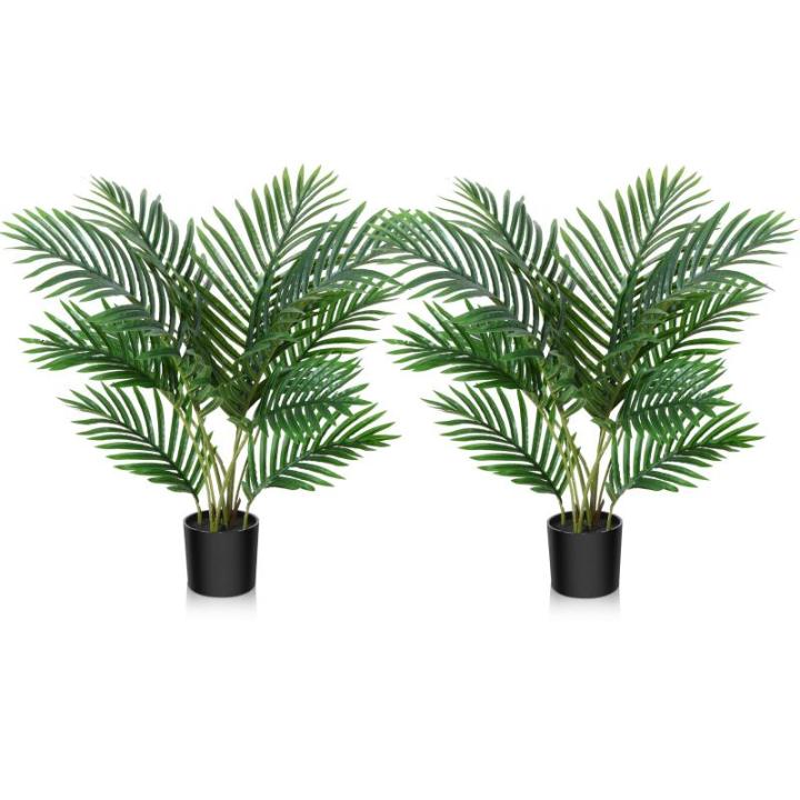 Areca Kunstpalm, 60 cm, in pot, kunstplant, tropisch, Hawaï, groen, voor slaapkamer, kantoor, tuin, bruiloft, party, decoratie (2 stuks)