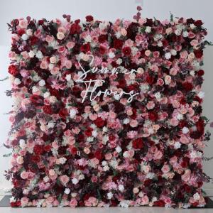 Romantische Rosenblume, Künstliche Blumen-Wandpaneele Mit Stoffrückseite, Hochzeit, Party, Brautparty, 3D-Wandhintergrund Mit Romantischen Rosafarbenen Grünen Blättern(3x3m/10x