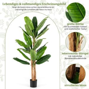 Bananenboom, kunstplant, kunstplant, banaan, 195 cm, grote kunstplant, bananenplant met 27 bladeren, kunstplant, plastic plant, decoratieve plant voor woonkamer, slaapkamer, kantoo