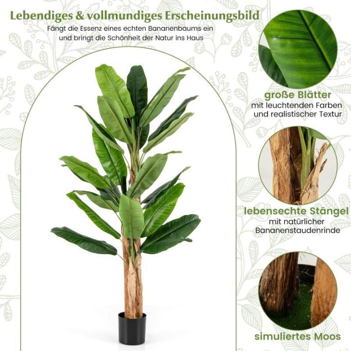Bananenboom, kunstplant, kunstplant, banaan, 195 cm, grote kunstplant, bananenplant met 27 bladeren, kunstplant, plastic plant, decoratieve plant voor woonkamer, slaapkamer, kantoo