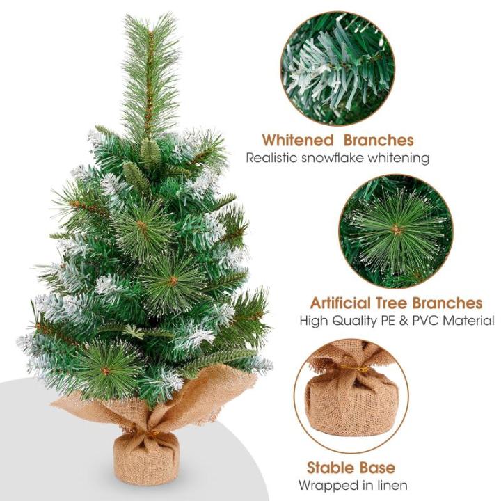 Mini kerstboom, 60 cm kunstmatige kerstboom met linnen basis, kleine kerstboom op tafelblad voor thuis/kantoor/keuken diner/bureaudecoratie