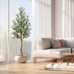 Olijfboom, kustplanten, 180 cm, grote kustelijke olijfboom in pot, kunstboom als echt, met natuurlijke houten stam en vruchten, voor woonkamer, slaapkamer, kantoor, decoratie