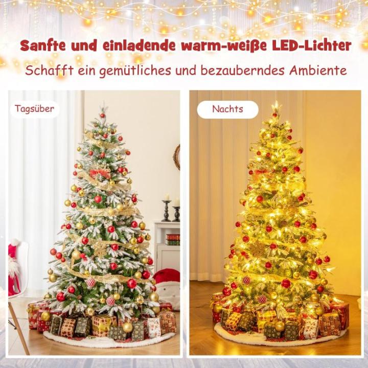 Kunstkerstboom van 190 cm met verlichting en sneeuw, dennenboom met 280 warmwitte ledlampen en 62 dennenappels, kerstboom met scharnierstructuur, kunstboom voor thuis