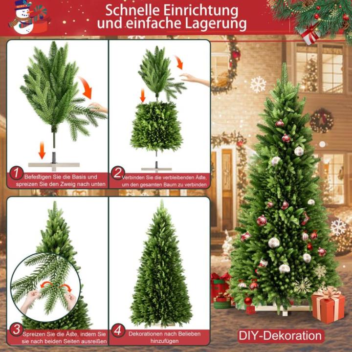 Künstlicher Weihnachtsbaum mit Holz Ständer,Tannenbaum Künstlich mit Beleuchtung,Künstliche Weihnachtsbäume mit 950 Zweigen und 300 Warm LED Licht,für Weihnachts Dekor Innen-