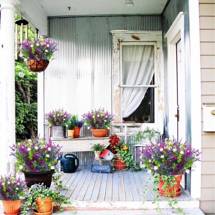 6Pcs Outdoor UV Bestand Planten Plastic Faux Bloemen Planten Indoor Outdoor Groen Struiken Voor Opknoping Planter Tuin Venster Doos Thuis Bruiloft Decor