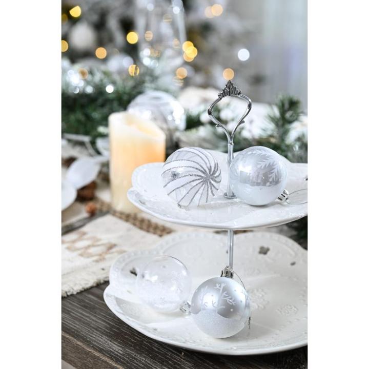 Kerstversieringen 9 stuks 6cm , bevroren winter zilver en wit onbreekbare kerstbal ornamenten decoratie voor kerstboomversiering