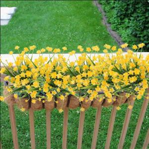 Mihunon Kunstmatige bloemendecoratie, 4 stuks, kleine namaakjes, kunststof, gele kunstmatige littekens, kunstmatige planten/struiken, Artificial Greenery, voor tuin, kantoor, raam,