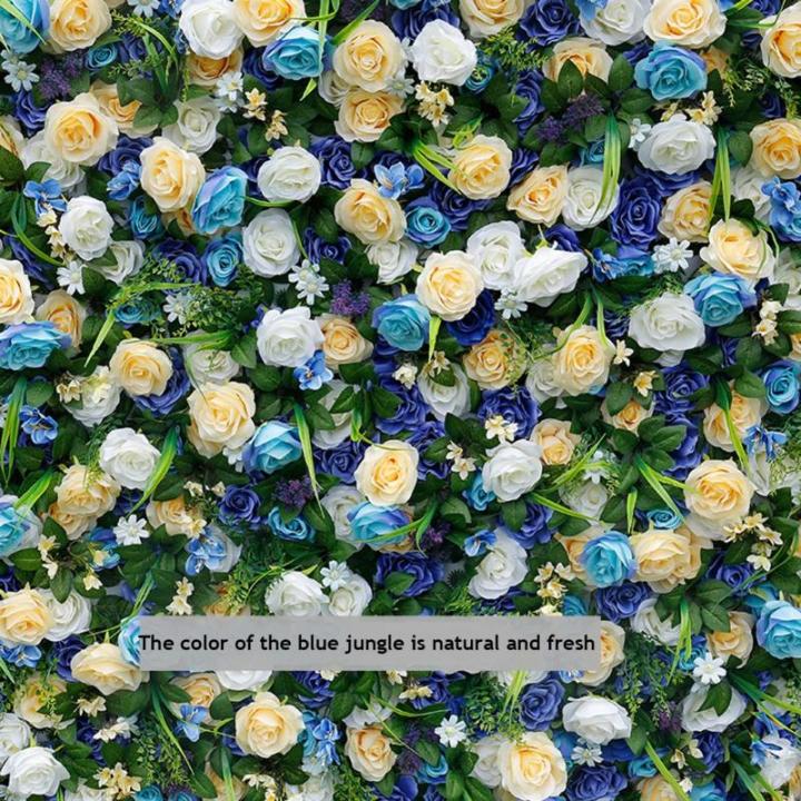 Blauer Dschungel-Stil, 5D-Stoff, Hintergrund, Blumenwand, Blumenarrangement, Blumen-Wandpaneel-Set, Seiden-Hortensie, Rose, Blumenpaneel Für Fotohintergrund, Home, Party, Hochzeit