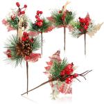 6 x decoratieve takken, decoratieve bloementakken om op te hangen, decoratieve takken als knutselbenodigdheden, verfraait geschenken en potpourris (6 stuks, rood geruit)