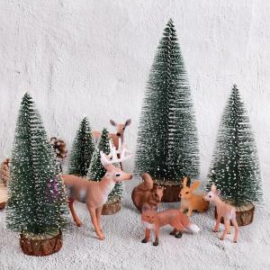 14 stuks mini-figuren, kerstboom, kunstornament, miniatuur, dennenboom, hert, haas, vos, eekhoorn, rendier, kleine kerstfiguren, kerstversiering om te knutselen, Xmas