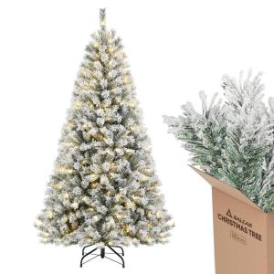 Kunstkerstboom van 180 cm met sneeuw en verlichting, dennenboom met 828 takpunten en 250 warmwitte leds, snel op te bouwen klapsysteem, kerstboom, incl. kerstboomstandaard