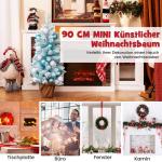 90 cm Mini künstlicher Weihnachtsbaum, Tannenbaum klein mit Schnee & Zementbasis, Chirstbaum mit 136 Spitzen, 12 Wattekugeln & 24 Weihnachtskugeln, Kunstbaum Dekobaum für Zuhause