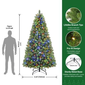 Kunstkerstboom met verlichting, 274 cm, kunstkerstboom met 640 warmwitte en meerkleurige ledlampen, 8 lichtmodi, 2316 pvc-takpunten, opvouwbare metalen standaard